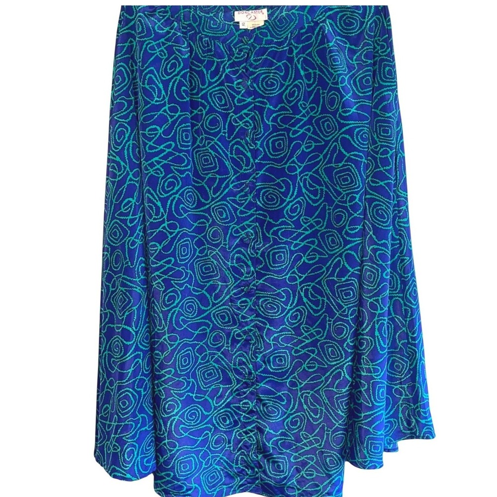 Doncaster‎ Vintage Blue Green Swirl Print Button Front Midi Skirt Womens Size 12 - Picture 2 of 10